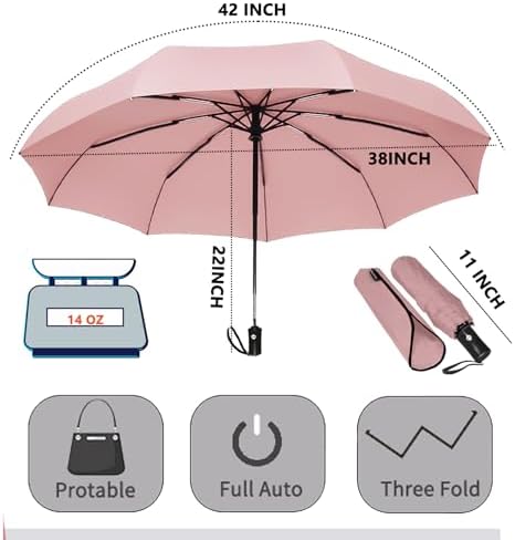 SIEPASA Two Packs Auto Open & Close Small Travel Umbrella Compact for Backpack-Umbrellas for Rain, Windproof Lightweight Strong Mini Portable Umbrellas for Men and Women.(Black & Pink, 2 Pack)