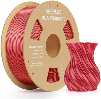 DEEPLEE Silk PLA 3D Printer Filament 1.75mm 1kg, Silk Red PLA, Dimensional Accuracy +/-0.02mm, Smooth & Shiny Texture, Multi Color 3D Printing Filament