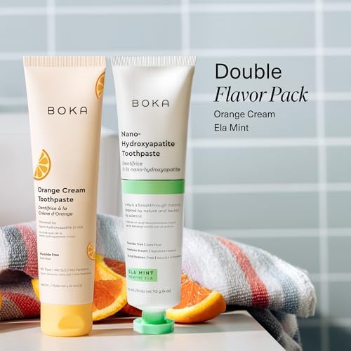 Boka Fluoride Free Toothpaste Nano Hydroxyapatite Toothpaste - Ela Mint, Orange Cream Flavor, 4 oz 2Pk US Manufactured