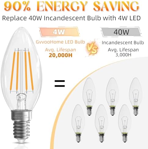 E12 Candelabra Bulb 40 watt Equivalent, E12 LED Bulb Non-Dimmable Chandelier Light Bulbs, B10 Candle Light Bulbs 2700K Soft White, 90+CRI, 400LM, Cear Glass, 12 Pack