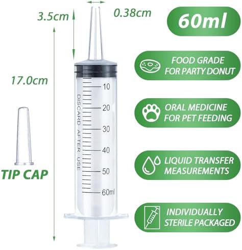 HiMo Pack of 50 - 60ml Syringe, 60cc syringes with caps for Liquid, Oral, Jello Shot, Scientific Labs, Measurement, Dispensing, Catheter Tip