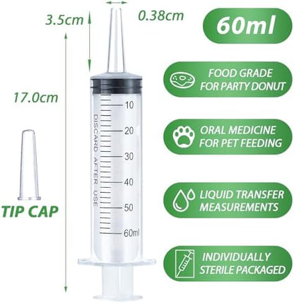 HiMo Pack of 50 - 60ml Syringe, 60cc syringes with caps for Liquid, Oral, Jello Shot, Scientific Labs, Measurement, Dispensing, Catheter Tip