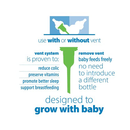 Dr. Brown’s Natural Flow® Anti-Colic Options+™ Narrow Baby Bottles 4 oz/120 mL, with Level 1 Slow Flow Nipple, 3 Pack, 0m+ Blue