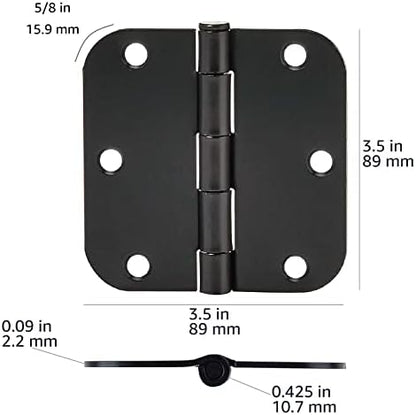 Amazon Basics Sturdy Rounded 5/8 Radius Interior Door Hinges, 3.5" x 3.5", 18 Pack, Matte Black