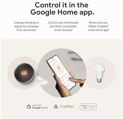 Google Nest Learning Thermostat (4th Gen, 2024) with Nest Temperature Sensor - Energy Saving Smart Thermostat - Works with Alexa, Apple HomeKit and Google Home App - Polished Obsidian