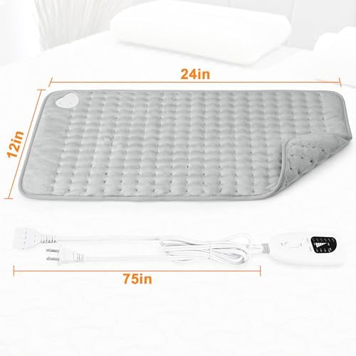 Heating Pad,Electric Heating Pads for Back,Neck,Abdomen,Fathers Day Dad Gifts,Moist Heating Pad for Shoulder,Knee,Arms,Legs,Dry/Moist Heat & Auto Shut Off,Birthday Gifts for Men(Light Gray, 24''×12'')