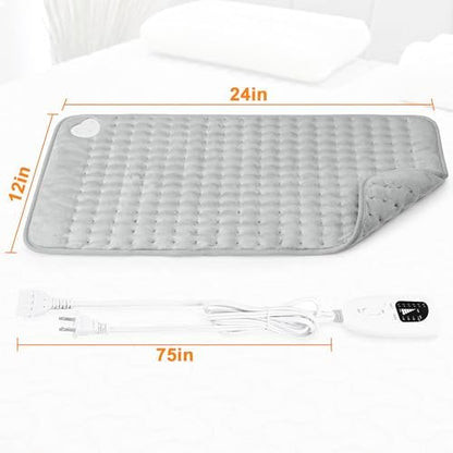 Heating Pad,Electric Heating Pads for Back,Neck,Abdomen,Fathers Day Dad Gifts,Moist Heating Pad for Shoulder,Knee,Arms,Legs,Dry/Moist Heat & Auto Shut Off,Birthday Gifts for Men(Light Gray, 24''×12'')