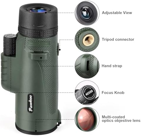 Pankoo 40X60 Monocular Telescope with Smartphone Holder & Upgraded Tripod, 2024 BAK4 Prism FMC Monoculars for Adults, HD Monocular Scope for Bird Watching Hiking Concert Camping Travelling