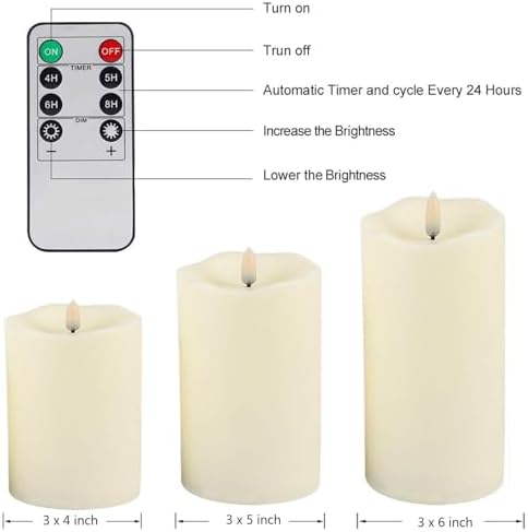 ANGELLOONG Flickering Flameless Candles, Realistic LED Candles with Remote and Timer, Set of 3 Battery Operated Candles for Room Fall Home Decor Wedding Christmas Decorations