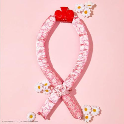 Hello Kitty x Kitsch Satin Heatless Hair Curler Set - Heatless Curls Overnight, Hair Rollers for Soft Curls & Frizz-Free Styling, No Heat Curlers To Sleep in, Curling Rod Headband - Pink Kitty Faces