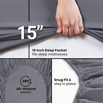 Utopia Bedding Twin XL Fitted Sheets - Bulk Pack of 2 Bottom Sheets - Soft Brushed Microfiber - Deep Pockets - Shrinkage & Fade Resistant - Easy Care (Twin XL, Grey)