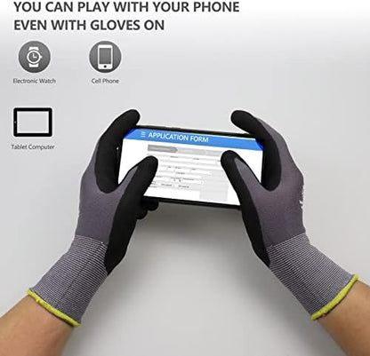 Work Gloves MicroFoam Nitrile Coated-6 Pairs,Seamless Knit Nylon Gloves,Gray Work gloves
