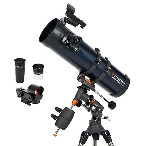 Celestron – AstroMaster 114EQ Newtonian Telescope – Manual Reflector for Beginners – Aluminized Mirror – Adjustable-Height Tripod – Includes Accessories Plus Astronomy Software Package