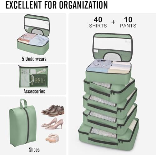 Veken 10 Set Packing Cubes for Travel Essential, Suitcase Organizer Bags in 4 Sizes, Carry-On Luggage Accessories with Large Laundry & Hanging Toiletry Bag, Must-Have for Airplane, Road Trip & Camping