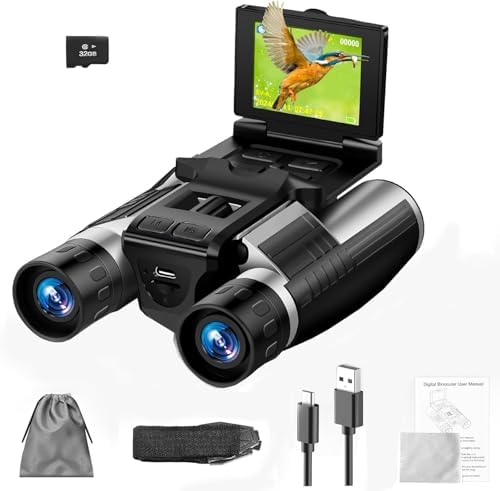 Digital Binoculars Camera, 2.4" LCD Display 12x Optical Zoom 8X Digital Zoom 48MP Pictures 2.5K Videos Camera with 32GB Card, Binoculars for Bird Watching Hunting Outdoor Adventures (DT40)