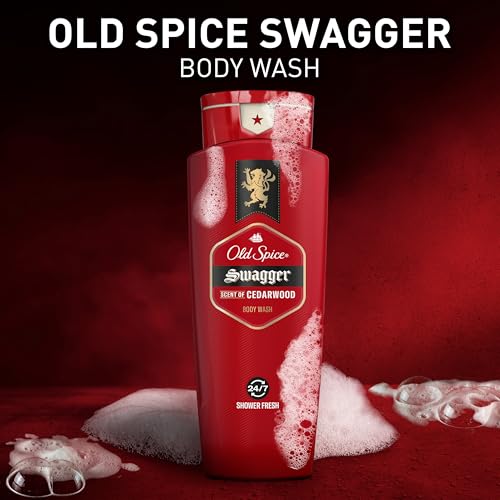 Old Spice Refreshing Body Wash for Men, 3X Defense, 24/7 Shower Fresh with Long Lasting Scent, Red Collection, Swagger with Cedarwood Scent, 24 oz (Pack of 4)