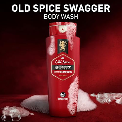 Old Spice Refreshing Body Wash for Men, 3X Defense, 24/7 Shower Fresh with Long Lasting Scent, Red Collection, Swagger with Cedarwood Scent, 24 oz (Pack of 4)