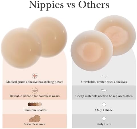 Nippies Nipple Covers for Women - Sticky Adhesive Silicone Pasties - Reusable Pasty Nipple Cover with Travel Box