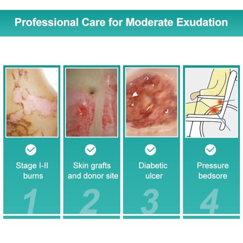 Dimora Hydrocolloid Dressing 4" x 4" for Wound Care, 10 Pack Large Patch Bandages with Self-Adhesive for Bedsore, Burn, Blister, Acne Care, Super Absorbent for Fast Healing