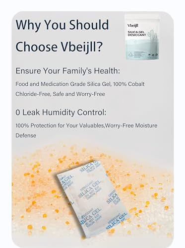 Premium 20 Gram 50 Pcs Desiccant Silica Gel Packets with Color Indicating - Rechargeable Moisture Absorbers for Food Grade Silica Packets for Foods, Seeds, 3D Filaments, Electronics, Safes