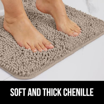 GORILLA GRIP Bath Rug Mat, Thick Absorbent Chenille, Quick Dry Microfiber Mats, Rubber Backing Washable Shower Floor Rugs, Bathmat Runner, US Designed Bathroom Home Decor Accessories 24x17, Gray Beige