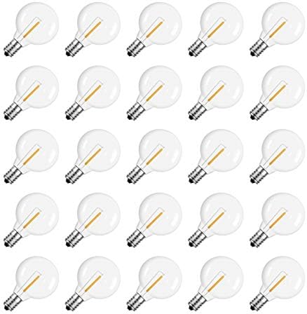 Meconard G40 1.57 Inch Led Replacement Light Bulbs, E12 Screw Base Shatterproof LED Small Globe Light Bulbs for Outdoor String Lights, 1Watt Equvalent to 5 Watt Incandescent Bulbs, Warm White, 25Pack