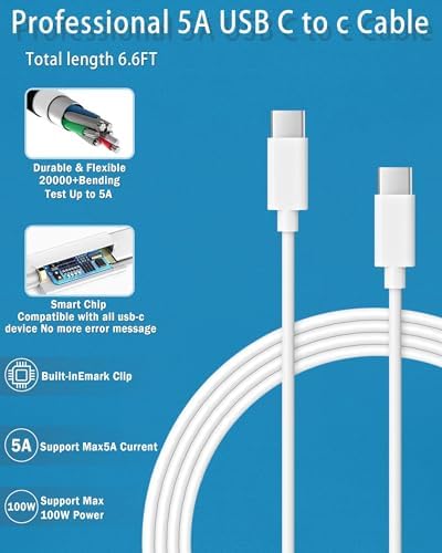 Mac Book Charger,100W USB C Charger Replacement for MacBook Pro 16, 15, 14, 13 Inch, MacBook Air 13 Inch, iPad Pro 2023/2022/ 2021/2020/ 2019/2018 All USB C Device,Type C to C Cable Power Adapter