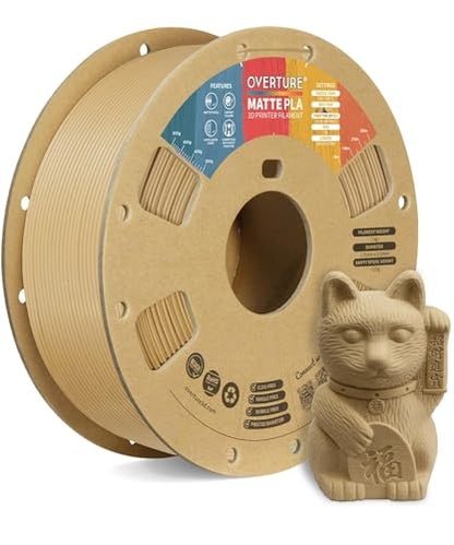 OVERTURE Matte PLA 3D Printer Filament 1.75mm, Matt Surface & Low Warping Filament 1kg Spool (2.2 lbs), Accuracy +/- 0.02 mm, Fit Most FDM Printers (Matte Wood)