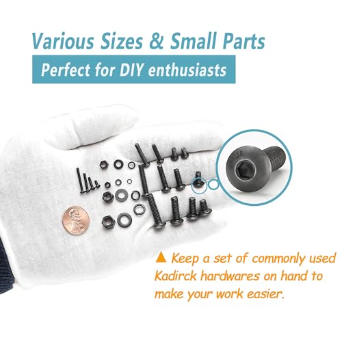Kadrick Metric Screw Assortment, 2000PCS Metric Bolt Assortment Kit M2 M3 M4 M5 Machine Screws with Lock & Flat Washers, Grade 10.9 Alloy Steel Hex Socket Button Head Black Screws Nuts and Bolts Kit