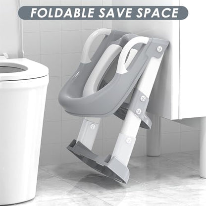 Potty Training Seat with Step Stool Ladder, Toddler Potty Training Toilet for Boys Kids, Potty Chair Adjustable Potty Seat for Toilet with Anti-Slip Wide Steps Splash Guard Safety Handles