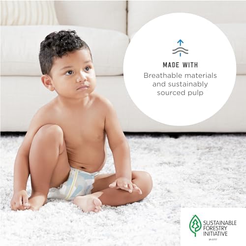 Amazon Brand - Mama Bear Plush Protection Diapers - Size 7, One Month Supply, Hypoallergenic Premium Disposable Baby Diapers, 92 Count (Pack of 4), White and Cloud Dreams