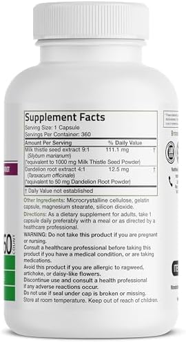 Bronson Milk Thistle Silymarin Marianum & Dandelion Root Liver Health Support, Antioxidant Support, Detox, 360 Capsules