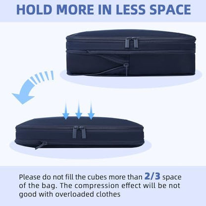 BAGAIL 4 Set/6 Set/8 Set Compression Packing Cubes Travel Accessories Expandable Packing Organizers (Square Mesh, 06-Navy)