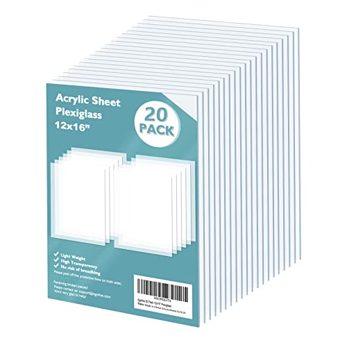 Egofine Plexiglass Sheets Acrylic Sheets 20 Pack of 12x16’’ 0.04 Thick Clear Plastic Cast Transparent Plexi Glass for Crafting Projects, Replacement Picture Frame Glass, DIY Display, Easy to Cut