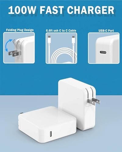 Mac Book Charger,100W USB C Charger Replacement for MacBook Pro 16, 15, 14, 13 Inch, MacBook Air 13 Inch, iPad Pro 2023/2022/ 2021/2020/ 2019/2018 All USB C Device,Type C to C Cable Power Adapter