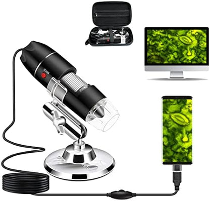Digital USB Microscope Camera, 40X to 1000X, with Metal Stand & Carrying Case, Compatible with Android, Windows, Linux, Mac, Portable for Kids, Students, Adults