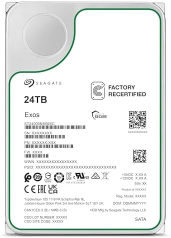 Seagate Exos ST24000NM000C 24TB 7.2K RPM SATA 6Gb/s 512e 3.5in Enterprise Hard Drive (Renewed)