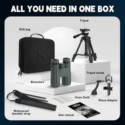 14x45 Binoculars for Adults High Powered,Professional HD Binoculars for Bird Watching,Hunting,with Aluminum Alloy Phone Adapter,Tripod,Waterproof & Fog Proof,Large View for Travel,Hiking,Concert