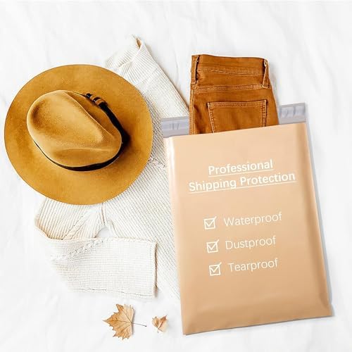 Metronic Poly Mailers 14.5x19 100 Pcs | Medium Size Shipping Bags for Clothes | Large Poly Mailer Bags, Shipping Envelopes, Mailing Bags for Small Business, Strong Adhensive Poly Bags Champagne