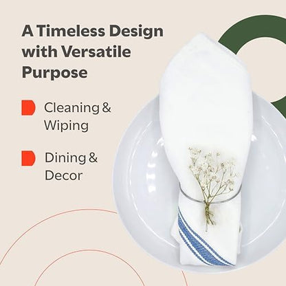 Zeppoli Classic Dish Towels - 15 Pack - 14" by 25" - 100% Cotton Kitchen Towels - Reusable Bulk Cleaning Cloths - Blue Hand Towels - Super Absorbent - Machine Washable