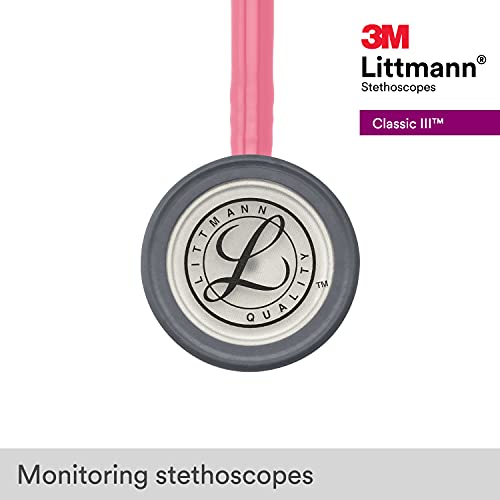 3M Littmann Classic III Monitoring Stethoscope, 5633, More Than 2X as Loud, Weighs Less, Stainless Steel Chestpiece, 27" Pearl Pink Tube