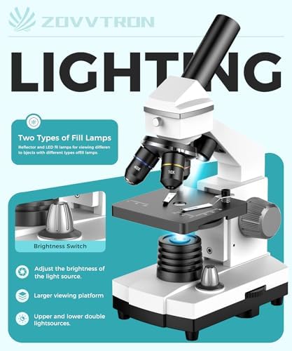 Professional Compound Microscopes for Adults, Kids 8-12 & Students | 2000X Magnification Lab & Home Microscope with Phone Adapter, Complete Slides Set (Gray White)