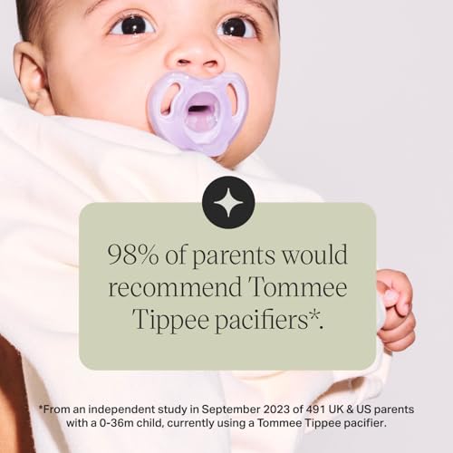 Tommee Tippee Ultra-Light Silicone Pacifier, 0-6 Months, Symmetrical One-Piece Design, BPA-Free Silicone Binkies, Pink/Purple/Green, Pack of 4