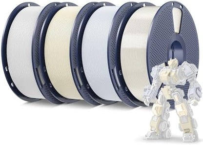 SUNLU 4KG 3D Printer Filament PLA Plus 1.75mm, Neatly Wound PLA Filament, PLA+ Filament for Most FDM 3D Printer, 1 kg Spool, 4 Packs, White+Bone White+Ceramic+Transparent