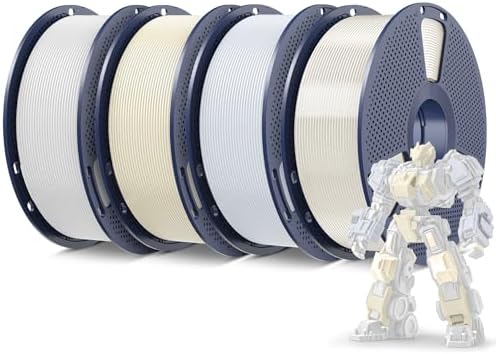 SUNLU 4KG 3D Printer Filament PLA Plus 1.75mm, Neatly Wound PLA Filament, PLA+ Filament for Most FDM 3D Printer, 1 kg Spool, 4 Packs, White+Bone White+Ceramic+Transparent