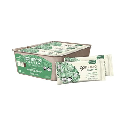 GoMacro MacroBar Organic Vegan Protein Bars - Mint Chocolate Chip, 2.3 Ounce Bars, (Pack of 12)