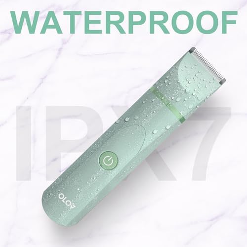 OLOV Electric Body Hair Trimmer - Groin Trimmer for Men - Bikini Trimmer Women - Wet/Dry Shaver Groomer, Replaceable Ceramic Blade Heads, USB Recharge Dock, Waterproof Hygiene Razor, Green