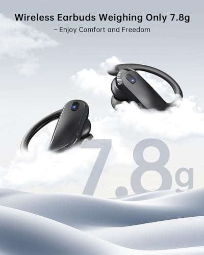 NDO Wireless Earbuds Bluetooth 5.3 Headphones Sport,IPX7 Waterproof Sports Earphones with Earhooks,48H Playtime,Lightweight 7.8g,Fast Charging Case,Noise Cancelling Mic for Running Gym Workout-Black