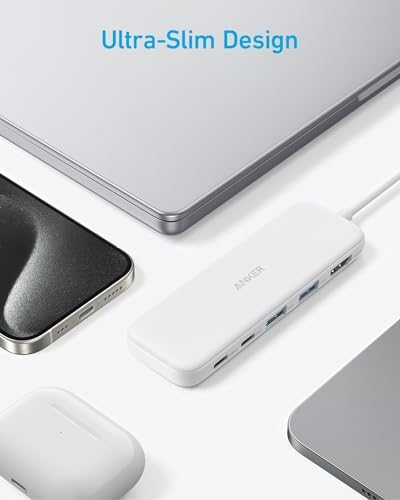 Anker USB C Hub, 5-in-1 USBC to HDMI Splitter with 4K Display, 1 x Powered USB-C 5Gbps & 2×Powered USB-A 3.0 5Gbps Data Ports for MacBook Pro, MacBook Air, Dell and More (White)