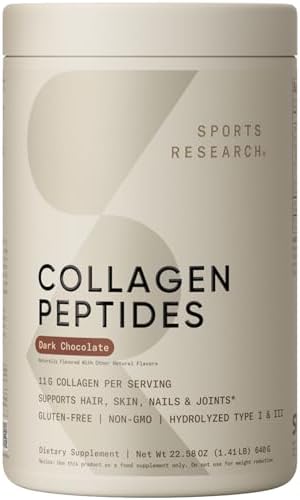 Sports Research Collagen Peptides - Hydrolyzed Type 1 & 3 Collagen Powder Protein Supplement for Healthy Skin, Nails, & Joints - Easy Mixing Vital Nutrients & Proteins, Collagen for Women & Men